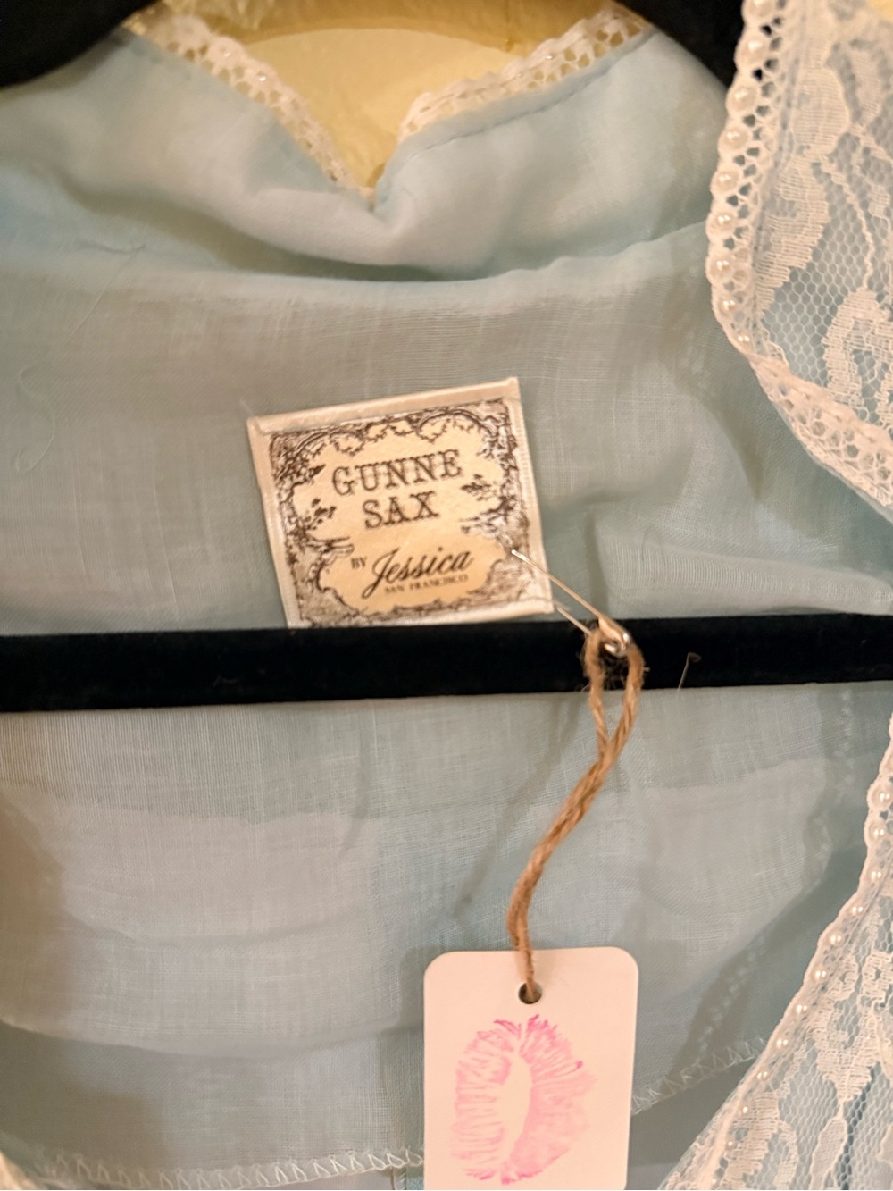 Gunne Sax Light Blue Maxi Dress with Lace Pearl Trim cottagecore prairi no size - Picture 4 of 11